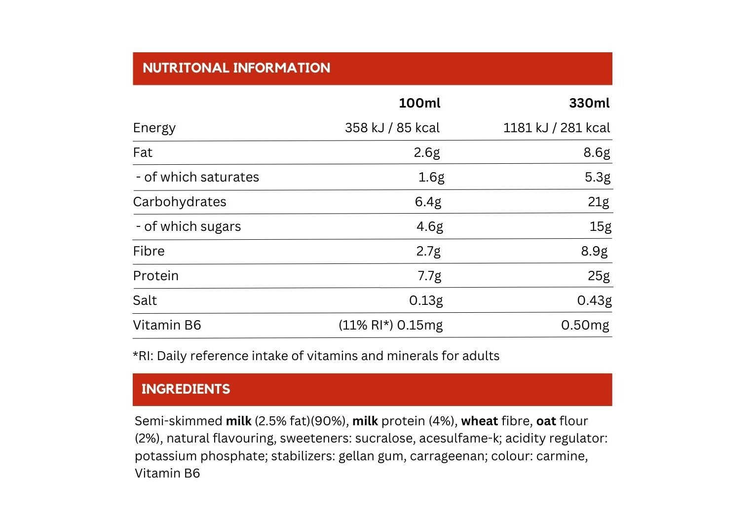 مخفوق البروتين - ميلك شيك الفراولة × 1 (330 مل)